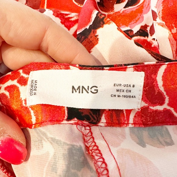 MNG Mango Floral Satin Slip Midi Skirt Red Pink Small - Picture 2 of 7